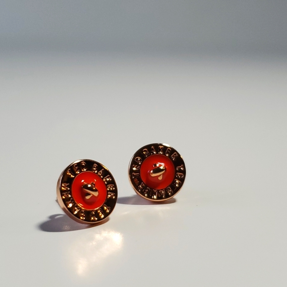 Ted Baker Eisley FLAT Rose Gold CORAL Enamel Button Earrings